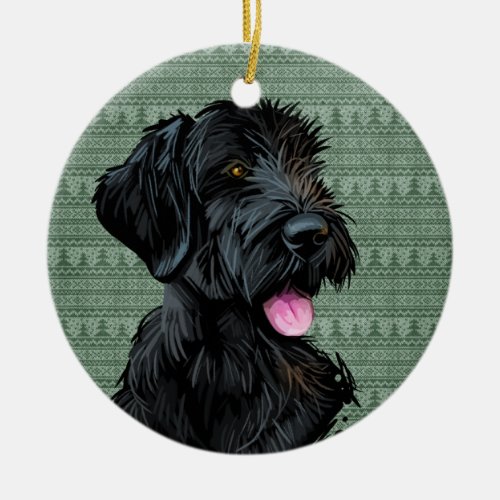 BLACK GIANT SCHNAUZER DOG ON GREEN BACKGROUND CERAMIC ORNAMENT