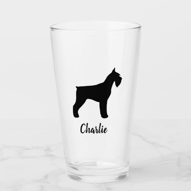 Black Giant Schnauzer Silhouette Custom Dog Lover Glass (Front)