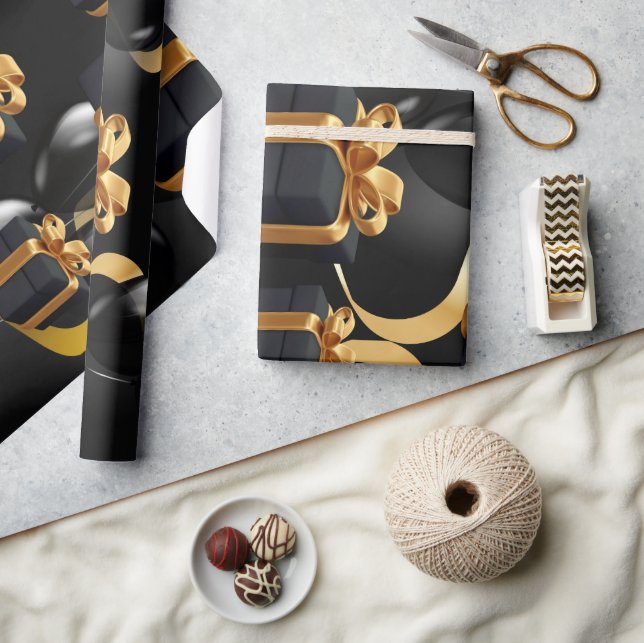 Black Gift Box, and Gold Bow Matte Wrapping Paper (Crafts)