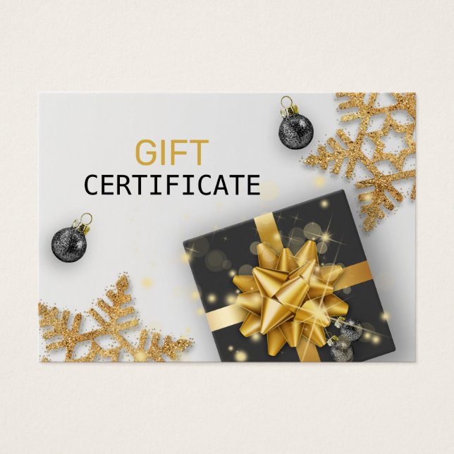 Black Gift Christmas Ball Gold Snowflake Gift Card (Front)
