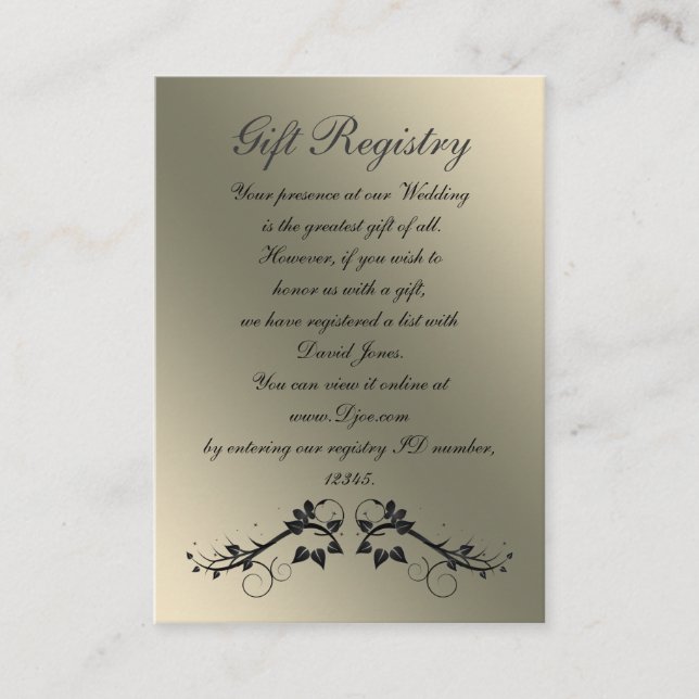 black  Gift registry  Cards (Front)