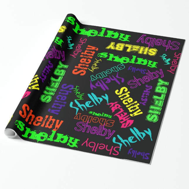 Black Gift Wrap neon color Name Collage (Unrolled)