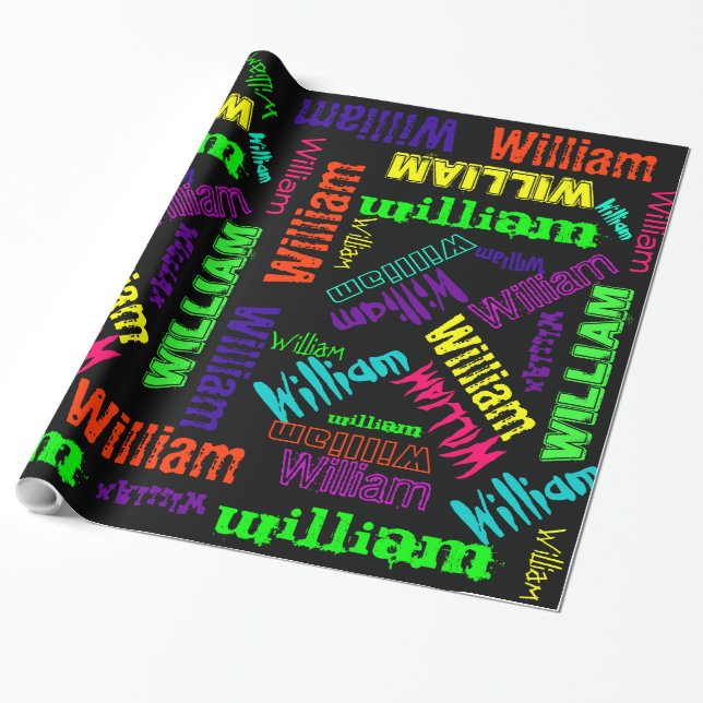Black Gift Wrap neon color Name Collage (Unrolled)