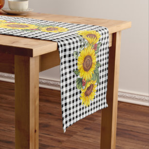 Black Gingham and Sunflowers Bridal or Baby Shower Short Table Runner