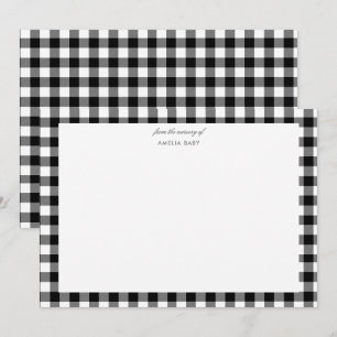 Black gingham baby shower note card