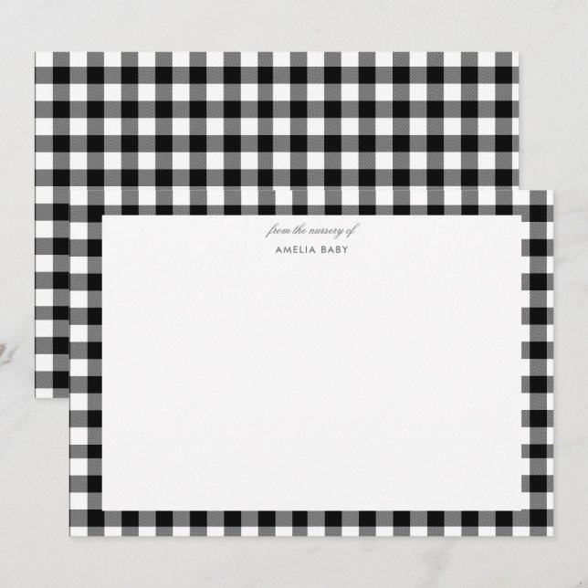 Black gingham  baby shower note card (Front/Back)
