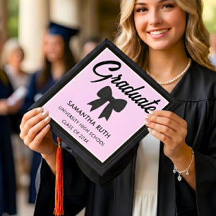 Black Gingham Bow Graduation Cap Topper