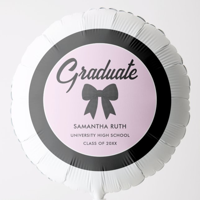 Black Gingham Bow Graduation Party Balloon (Front)