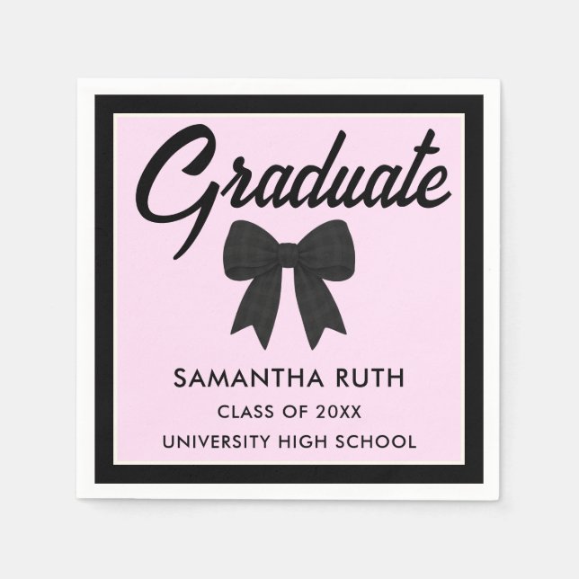 Black Gingham Bow Graduation Party Napkins (Front)