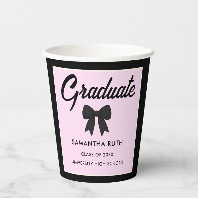 Black Gingham Bow Graduation Party Paper Cups (Front)