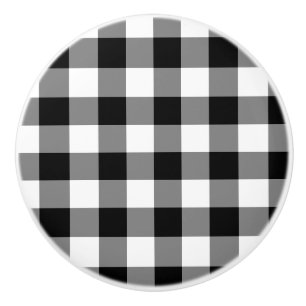 Black Gingham Ceramic Knob