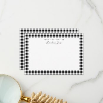 Black Gingham Check From The Desk Of Thank You Card by 2BirdStone at Zazzle