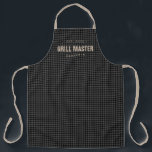 Black gingham check grill master personalized apron<br><div class="desc">Custom kitchen apron feature classic dark gray and black gingham check with tan color personalized text of grill master and name . Great personalized bbq apron for men. 
You can change the dark gray background color or text font and size by select "Click to customize further".</div>