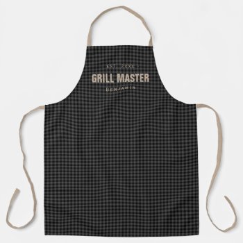 Black Gingham Check Grill Master Personalized Apron by TintAndBeyond at Zazzle