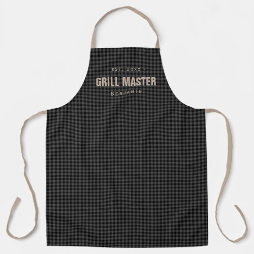 Black gingham check grill master personalized apron