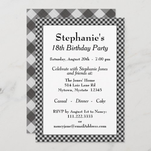 Black Gingham Checks Pattern For All Occasions Invitation