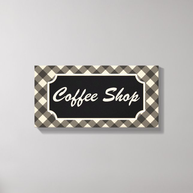 Black Gingham Coffee Shop Diner Sign (Front)