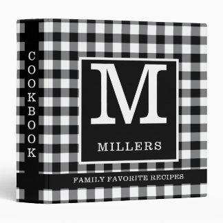 Black Gingham Family Name Monogram Cookbook Recipe 3 Ring Binder