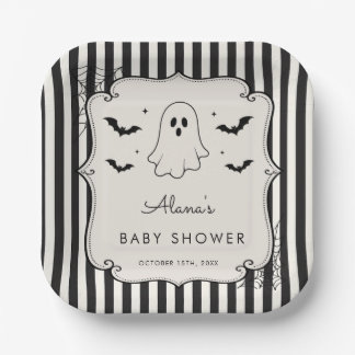 Black Gingham Ghost Halloween Paper Plates