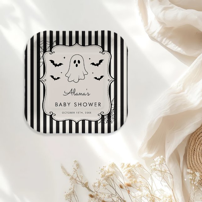 Black Gingham Ghost Halloween Paper Plates (Creator Uploaded)