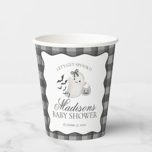 Black Gingham Little Boo Ghost Baby Shower Coffee Paper Cups
