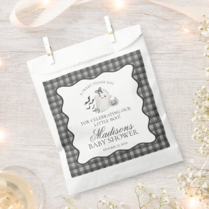 Black Gingham Little Boo Ghost Baby Shower Dessert Favor Bag