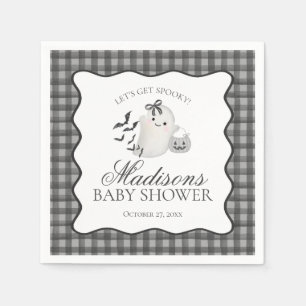 Black Gingham Little Boo Ghost Baby Shower Dessert Napkins