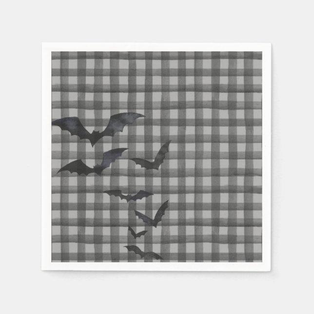 Black Gingham Little Boo Ghost Birthday Dessert Napkins (Front)