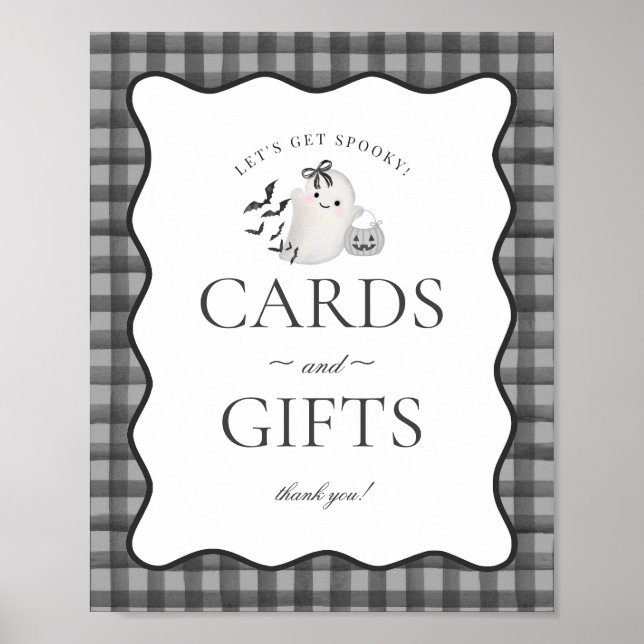 Black Gingham Little Boo Ghost Cards & Gifts Sign (Front)