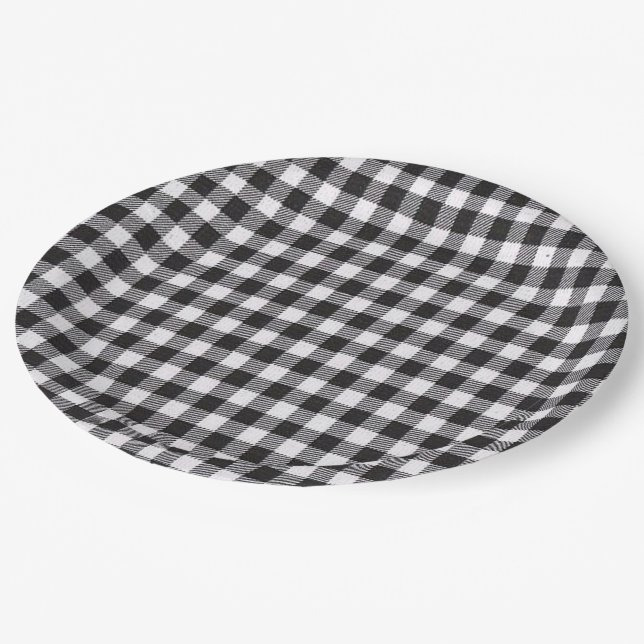 Black Gingham Paper Plates (Angled)