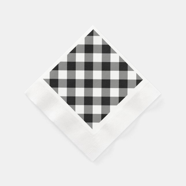 Black Gingham Pattern Paper Napkins (Corner)