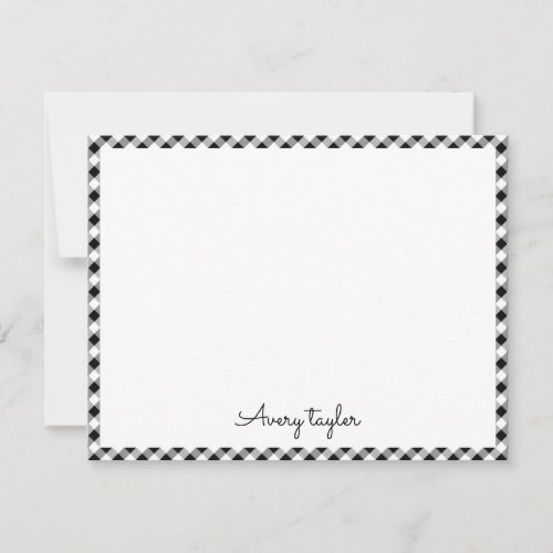 Black gingham pattern personalized Stationery Note Card
