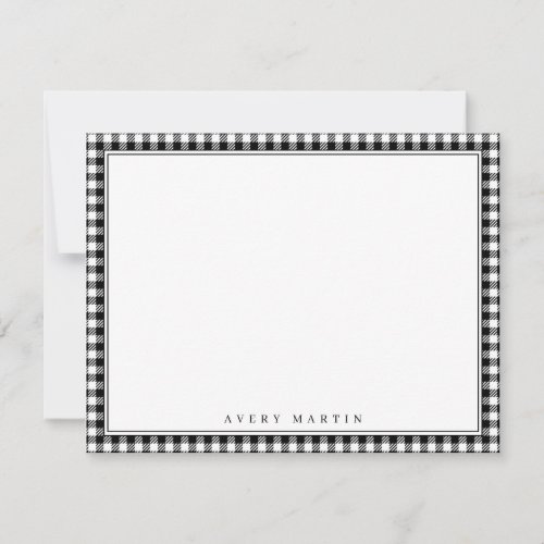 Black gingham pattern personalized Stationery Note Card
