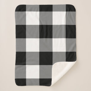 Black Gingham Pattern Sherpa Blanket