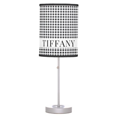 Black Gingham Personalized Table Lamp