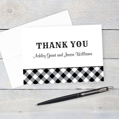 Black Gingham Plaid Wedding Monogram Thank You Card