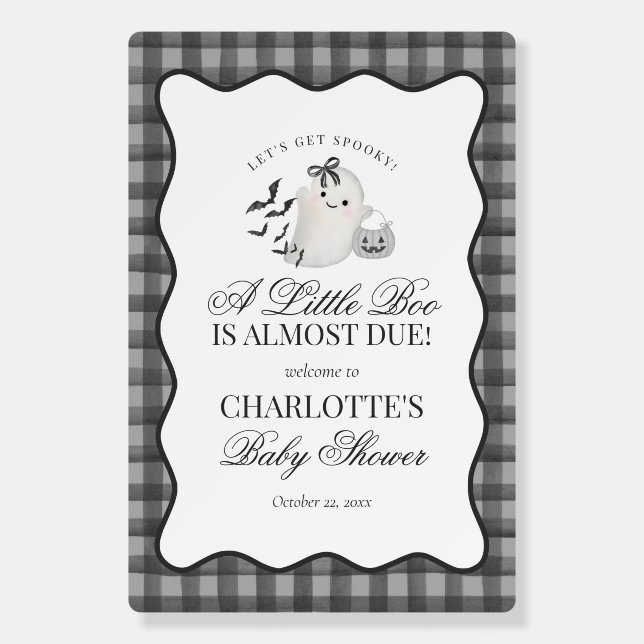 Black Gingham Preppy Ghost Little Boo Baby Shower Foam Board (Front)