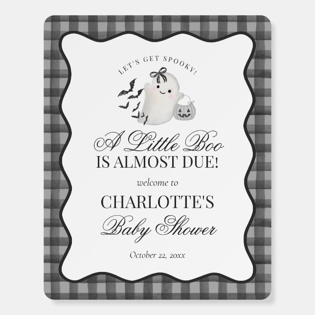 Black Gingham Preppy Ghost Little Boo Baby Shower Foam Board (Front)