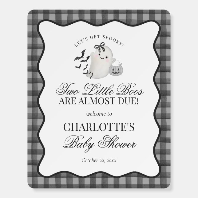 Black Gingham Preppy Little Boos Twins Baby Shower Foam Board (Front)