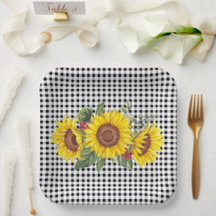 Black Gingham Sunflower Party Favor  Classic Paper Plates