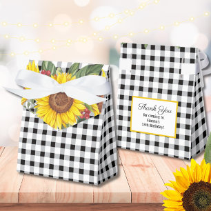Black Gingham & Sunflowers Bridal or Baby Shower Favor Boxes