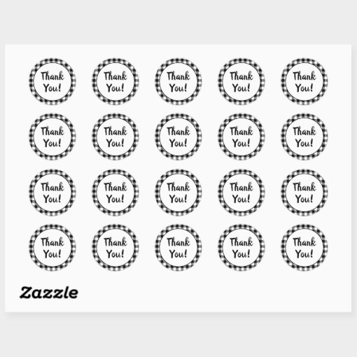 Black Gingham Thank You Classic Round Sticker | Zazzle