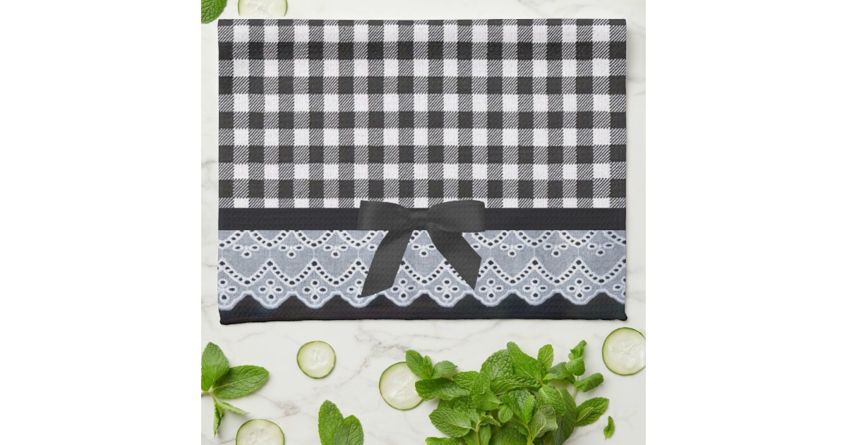 Gingham Check Black Bath Towel Set, Zazzle