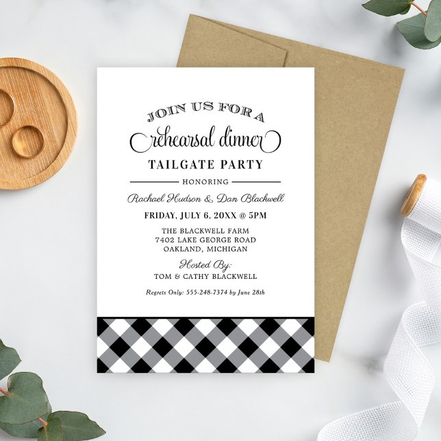 Black Gingham Wedding Rehearsal Dinner Tailgate Invitation (Creator Uploaded)