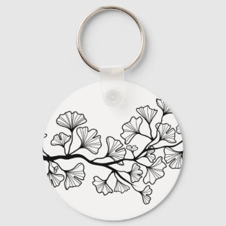 black ginkgo tree with leaves keychain