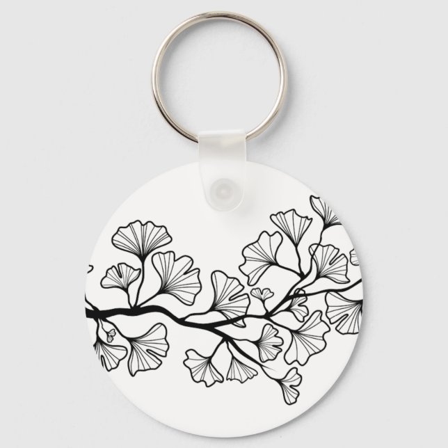 black ginkgo tree with leaves keychain (Front)