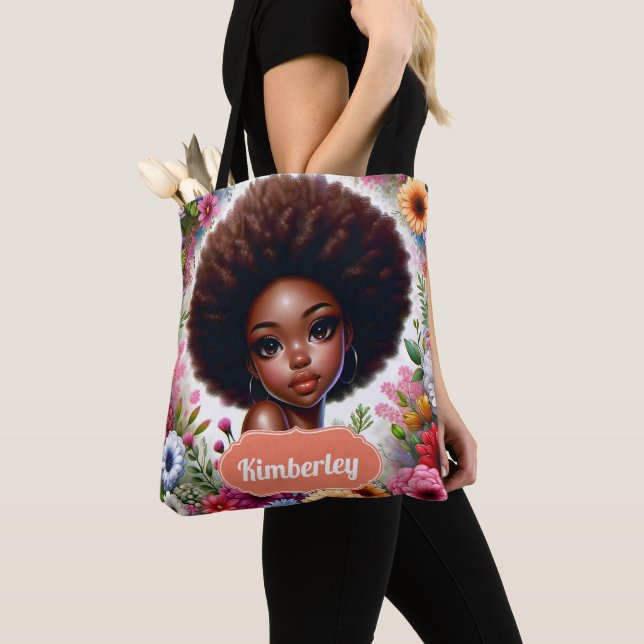 Black girl African American with Afro Tote Bag (Close Up)