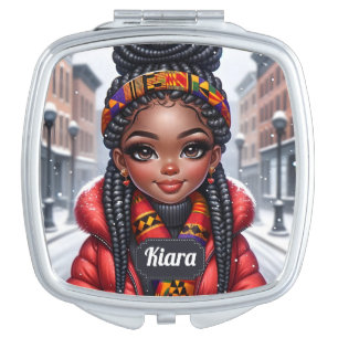 Black girl African American with Braids Compact Mirror