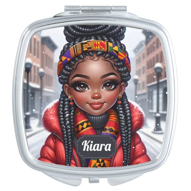 Black girl African American with Braids Compact Mirror (Front)