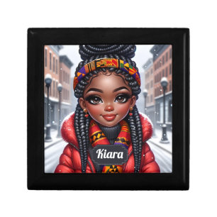 Black girl African American with Braids Gift Box